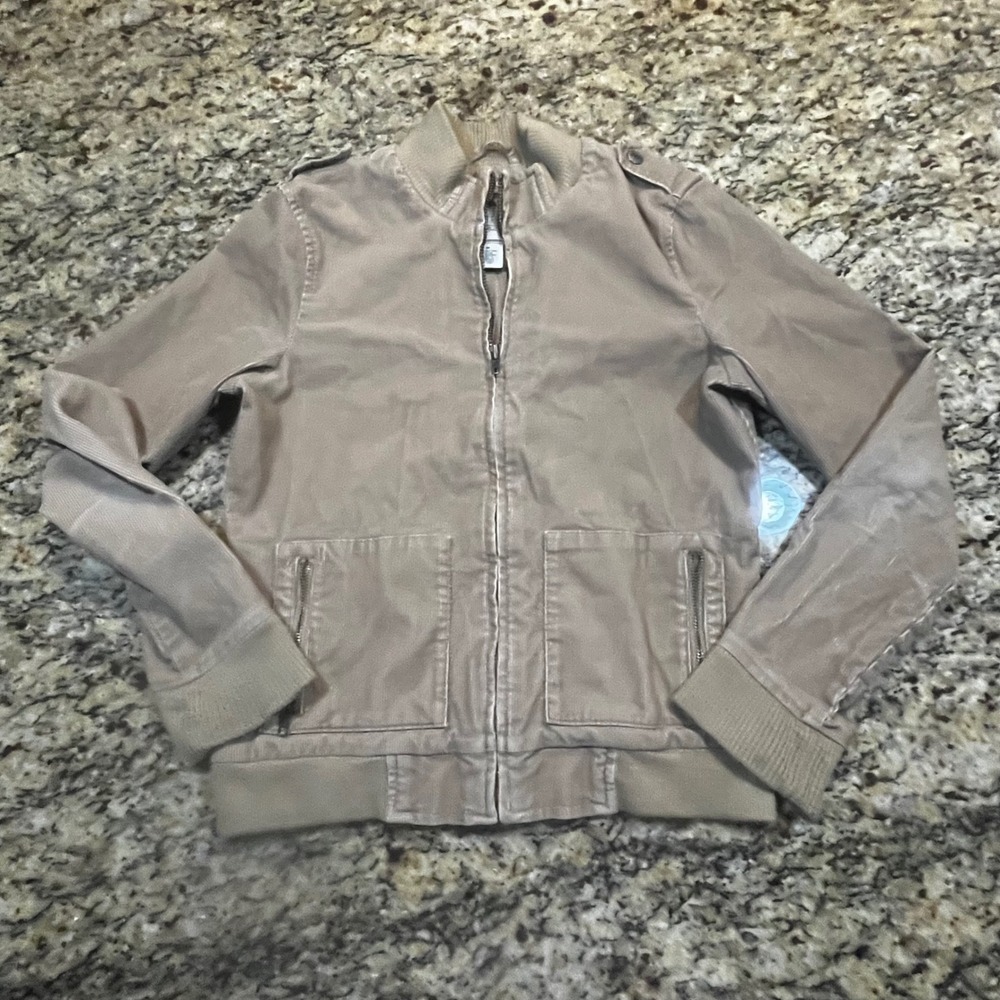 Vintage Old‎ Navy Womens Tan Corduroy Bomber Jacket Stretch Zip Up Khaki M